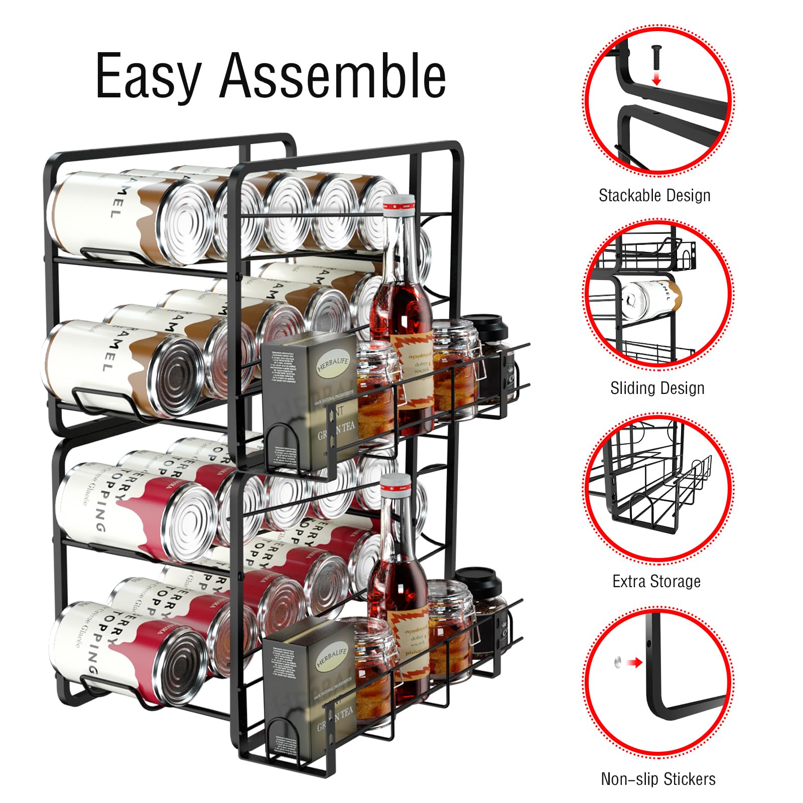 BTY Can Organizer Stackable 4 Pack, Storage Rack Stacking Can Dispensers for Kitchen Cabinet, Countertop, Refrigerator