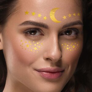 1sheet moon and star face metallic tattoo sticker - eye gold glitter temporary water transfer tattoo professional make up dancer costume parties for women and girls