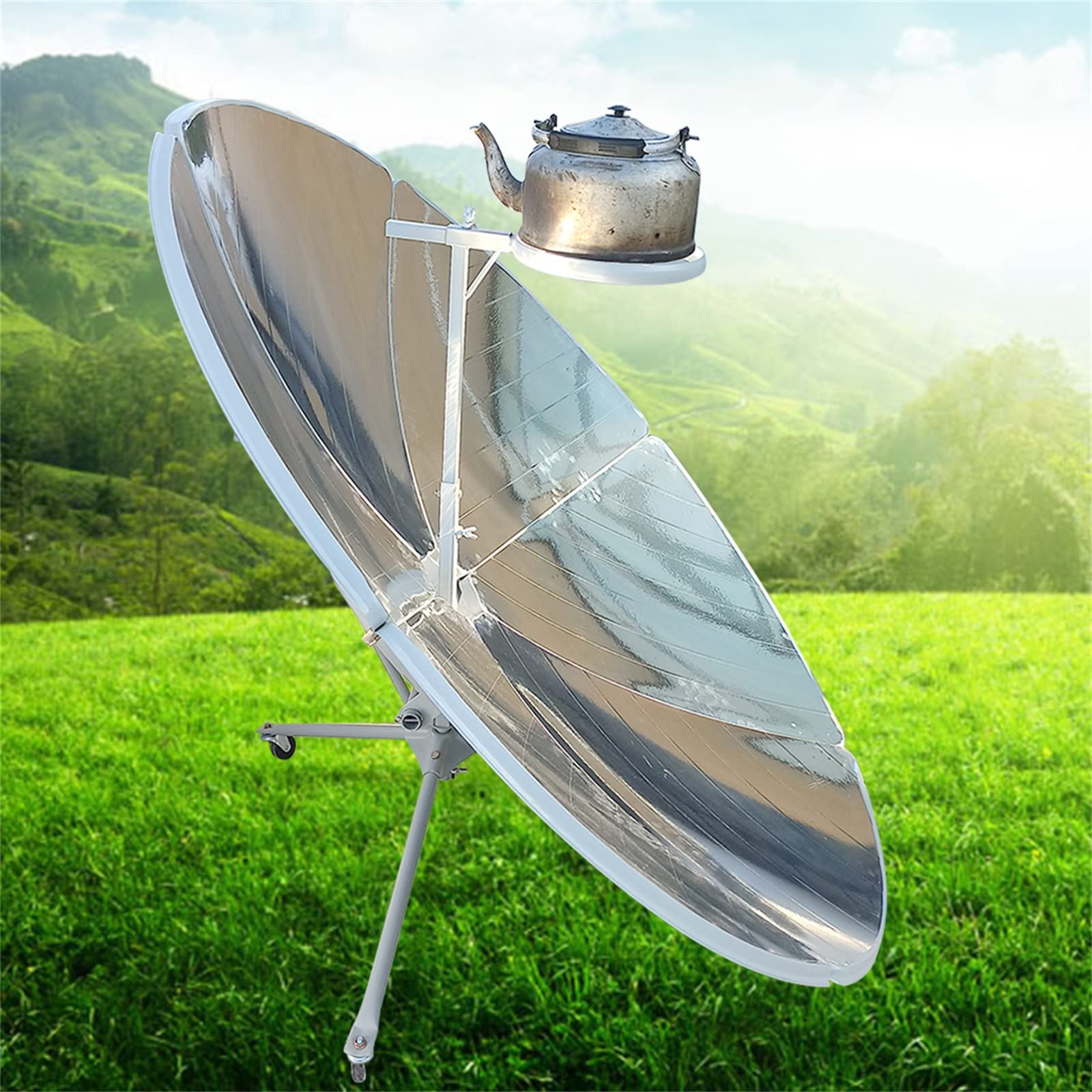 HinLIaDa Portable Solar Cooker, 1500W 1.5M Diameter Camping Outdoor Solar Cooker Concentrating Solar Cooker Solar Parabolic Foldable Solar Cooker for Solar Heating, Visual Education