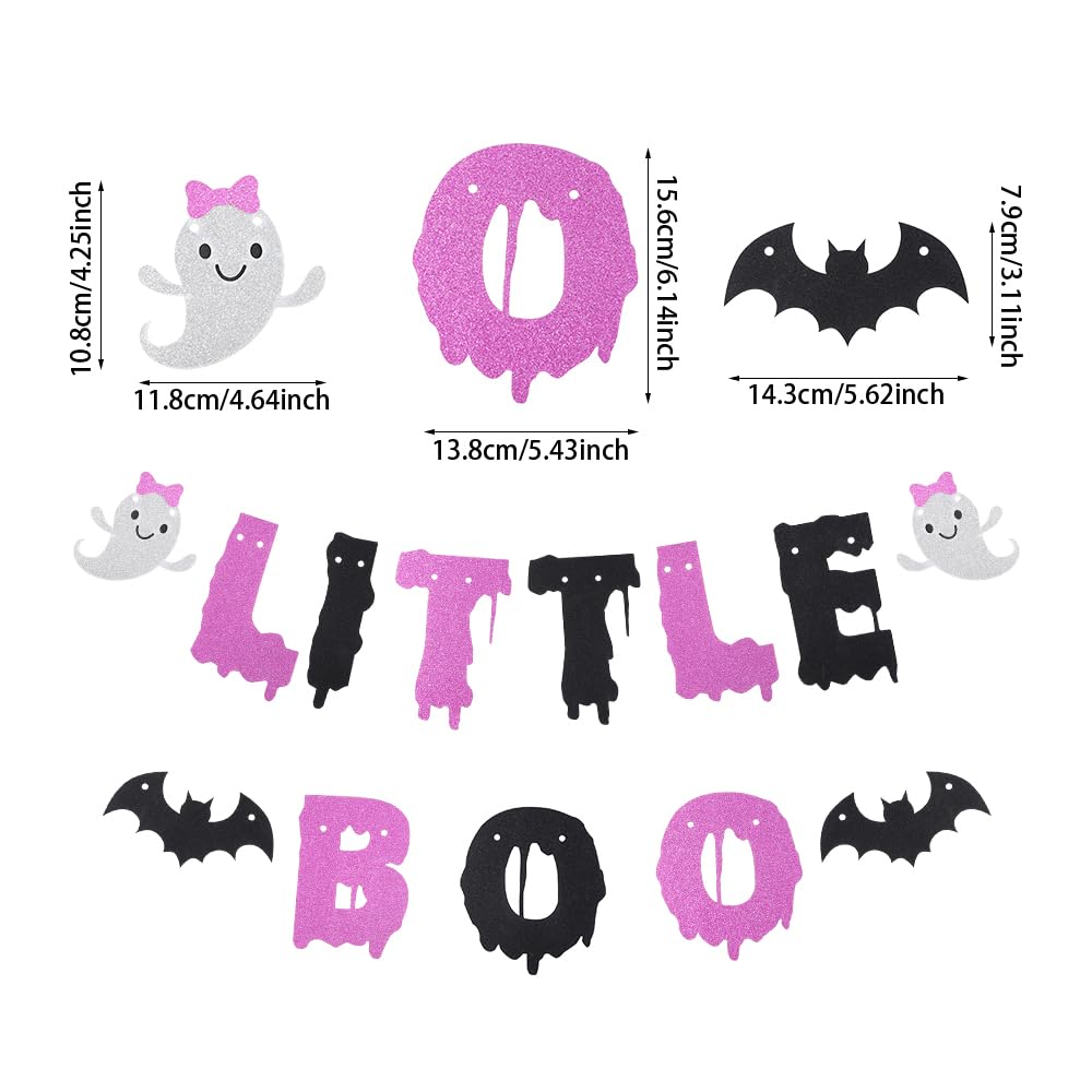PageebO Halloween Little Boo Balloon Arch Kit- Rose Pink Purple Balloons with Cute Ghost Balloons Little Boo Banner Bat Wall Stickers for Baby Shower Birthday Party Halloween Party Decoration