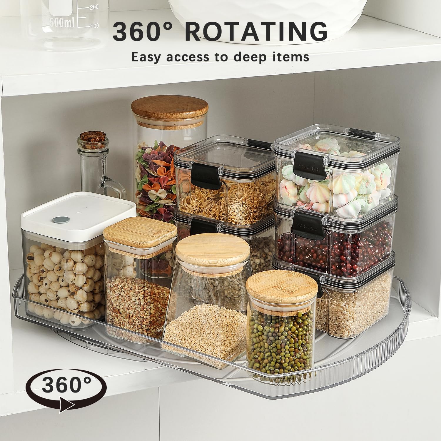 Lazy Susan Turntable Organizer for Refrigerator, 360° Rotate Fridge Organizers and Storage, 16.54 Inches Rectangle Lazy Susan Organizer for Fridge, Cabinet, Pantry