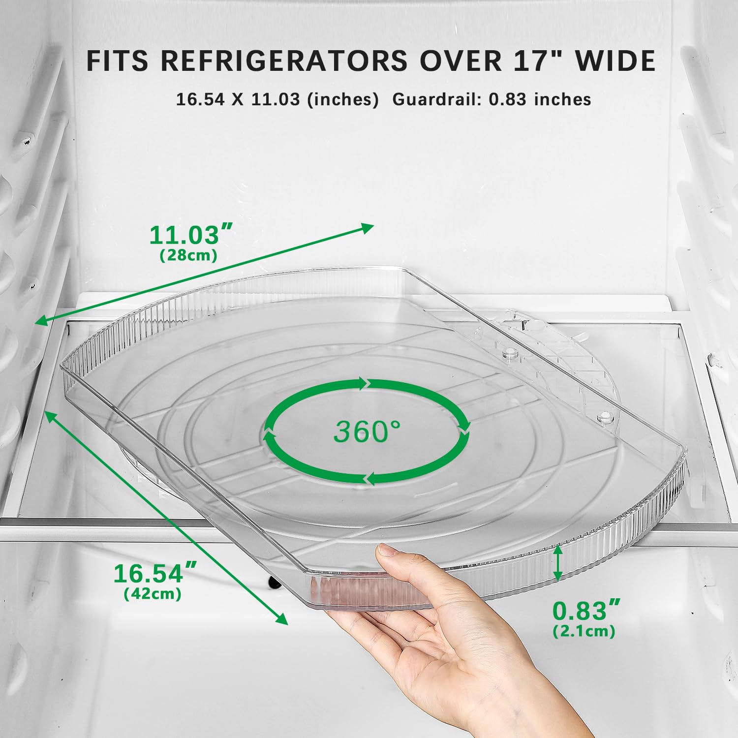 Lazy Susan Turntable Organizer for Refrigerator, 360° Rotate Fridge Organizers and Storage, 16.54 Inches Rectangle Lazy Susan Organizer for Fridge, Cabinet, Pantry