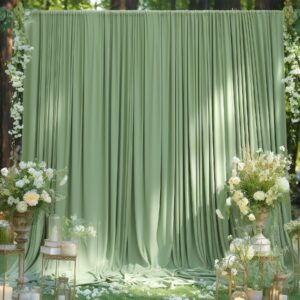 10x10 sage green backdrop curtain for parties wrinkle free dark green photo curtains backdrop drapes fabric decoration for baby shower birthday party photography 5ft x 10ft,2 panels