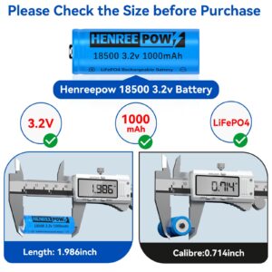 Henreepow 18500 Rechargeable Battery, 3.2v LiFePO4 Lithium Phosphate Battery 1000mAh for Outdoor Garden Solar Lights, Flashlight (8 Pack)