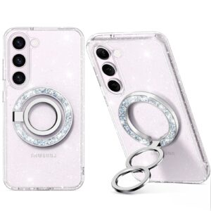 gviewin bundle - compatible with samsung galaxy s23 case (glitter) + magnetic phone ring holder (glitter/silver)
