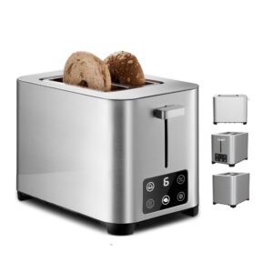 bread toaster 2 slice w/led display & 6 browning setting - full touch screen toaster oven - stainless steel toaster touchscreen - fast digital toaster oven with 2 slice toaster for bagels & breads