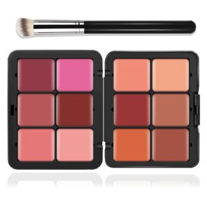 lsxia 12 colors cream [blush] makeup palette for cheeks - multi-functional blush makeup palette with brush, natural matte long wearing, waterproof blendable face makeup palette (#01)