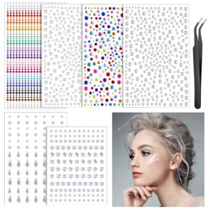 face gems stick on, 2089 pcs face jewels for makeup festival concert face stickers self adhesive rhinestone stickers for face hair eye nail crafts