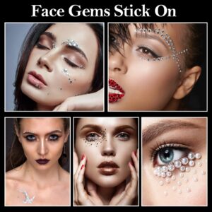 Face Gems Stick On, 2089 Pcs Face Jewels for Makeup Festival Concert Face Stickers Self Adhesive Rhinestone Stickers for Face Hair Eye Nail Crafts