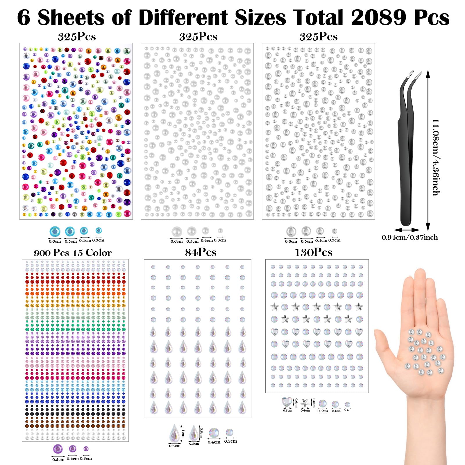 Face Gems Stick On, 2089 Pcs Face Jewels for Makeup Festival Concert Face Stickers Self Adhesive Rhinestone Stickers for Face Hair Eye Nail Crafts