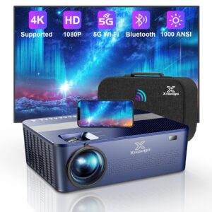 outdoor projector 4k with wifi and bluetooth,xnoogo 1000 ansi video projector,450" display 4k movie projector support 50% zoom,dolby audio,bluetooth projectors compatible w/tv stick/phone/pc/laptop