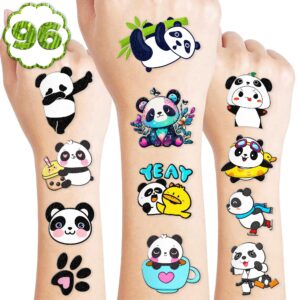 panda temporary tattoos for kids themed panda birthday party supplies, decorations, and gifts for kids super cute 96pcs tattoos stickers for girls and boys, classroom prizes, christmas fun