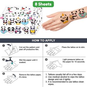 Panda Temporary Tattoos for Kids Themed Panda Birthday Party Supplies, Decorations, and Gifts for Kids Super Cute 96PCS Tattoos Stickers for Girls and Boys, Classroom Prizes, Christmas Fun