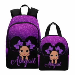 interestprint personalized schoolbag set for daughter from mom, custom purple glitter shoulders bag customized name backpack lunchbox set casual daypack for teenagers