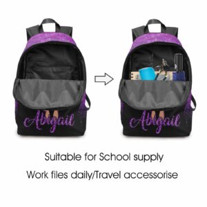 InterestPrint Personalized Schoolbag Set for Daughter from Mom, Custom Purple Glitter Shoulders Bag Customized Name Backpack Lunchbox Set Casual Daypack for Teenagers