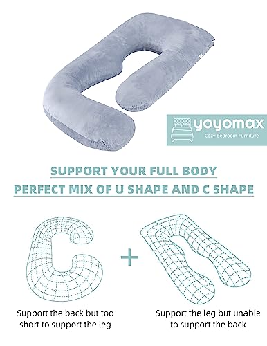 yoyomax Pregnancy Pillows, U Shaped Full Body Maternity Pillow Memory Foam Pregnancy Pillow with Removable Cover, 57 Inch Pregnancy Pillows for Sleeping, Washable, Removable Cover (Grey)