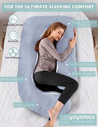 yoyomax Pregnancy Pillows, U Shaped Full Body Maternity Pillow Memory Foam Pregnancy Pillow with Removable Cover, 57 Inch Pregnancy Pillows for Sleeping, Washable, Removable Cover (Grey)