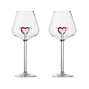 17oz crystal red wine glasses set of 2 romantic heart shaped wine glasses creative cocktail drinking glasses unique wine goblet clear glass cups for wedding valentine party(500ml)