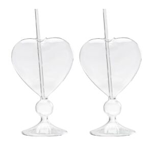 8 oz unique cocktail glasses set of 2 creative heart shaped wine glasses with straw romantic drinking glasses juice glasses for wedding home bar party(glossy)