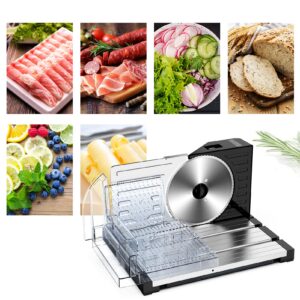 Foldable Electric Meat Slicer Machine, SASA ROCOO Home Use Food Slicer, 0-18mm Adjustable Slice Thickness,Removable Stainless Steel Blade,Detachable Design,Safe Child Lock Protection-Silver