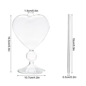 8 Oz Unique Cocktail Glasses Set of 2 Creative Heart Shaped Wine Glasses with Straw Romantic Drinking Glasses Juice Glasses for Wedding Home Bar Party(Glossy)