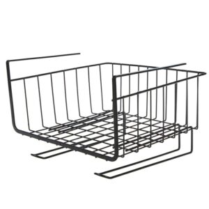 Under Cabinet Storage Shelf, Durable Rust Proof Metal Hanging Wire Basket for Kitchen Office Cabinet (Black)