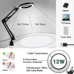 Nerefou Magnifying Glass with Light and Stand, 10X Magnifying Lamp, 2-in-1 Magnifying Desk Lamp with Clamp, 3 Color Mode, Magnifying Glasses with Light for Close Work (1st Generation Base ＆ Clamp)