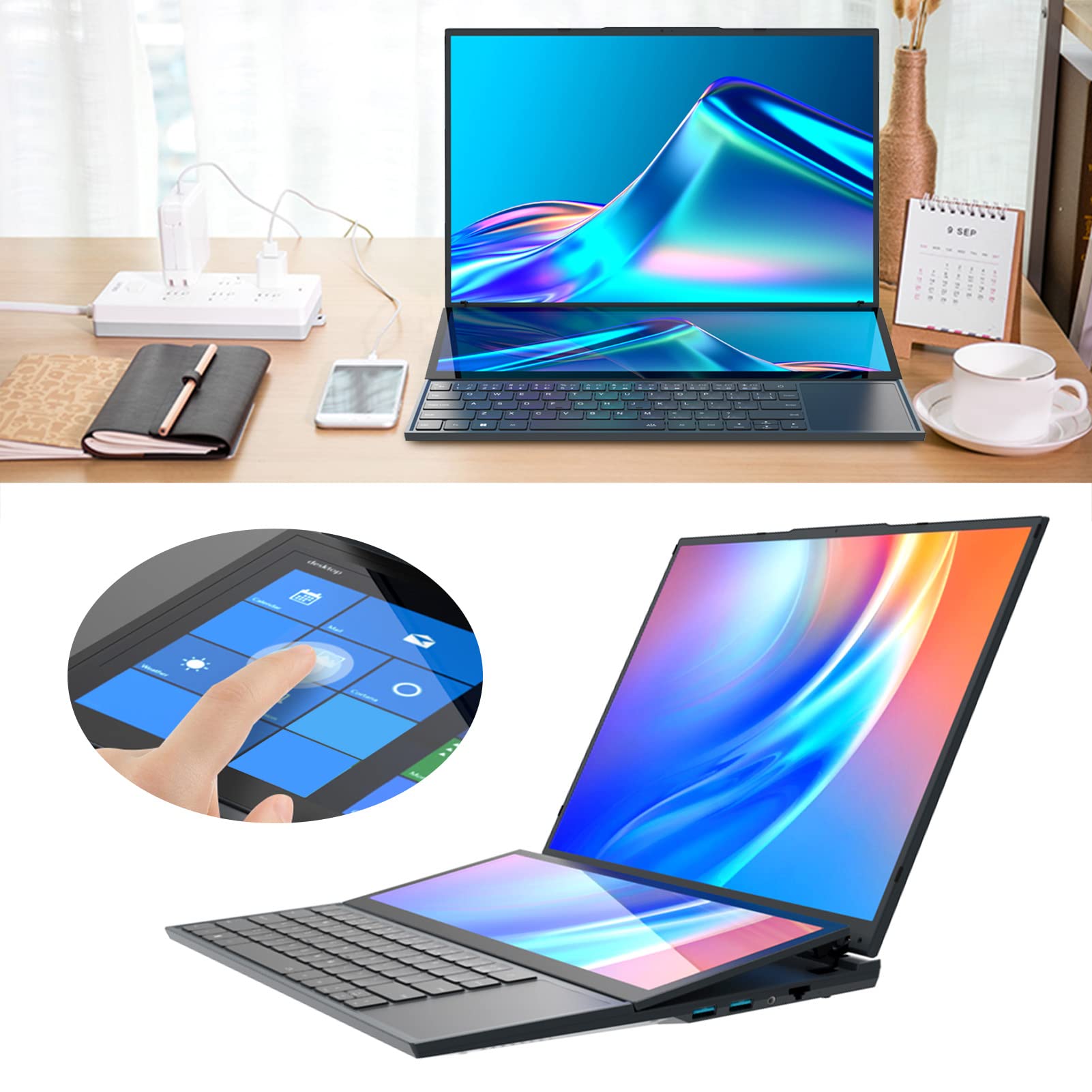 GOWENIC 16inch HD Main Screen and 14inch FHD Touch Secondary Screen, Gaming Laptop for Win 10 11 for Intel for Core I7 CPU, 32GB RAM 1TB SSD, RJ45 Gigabit Network Card (US)