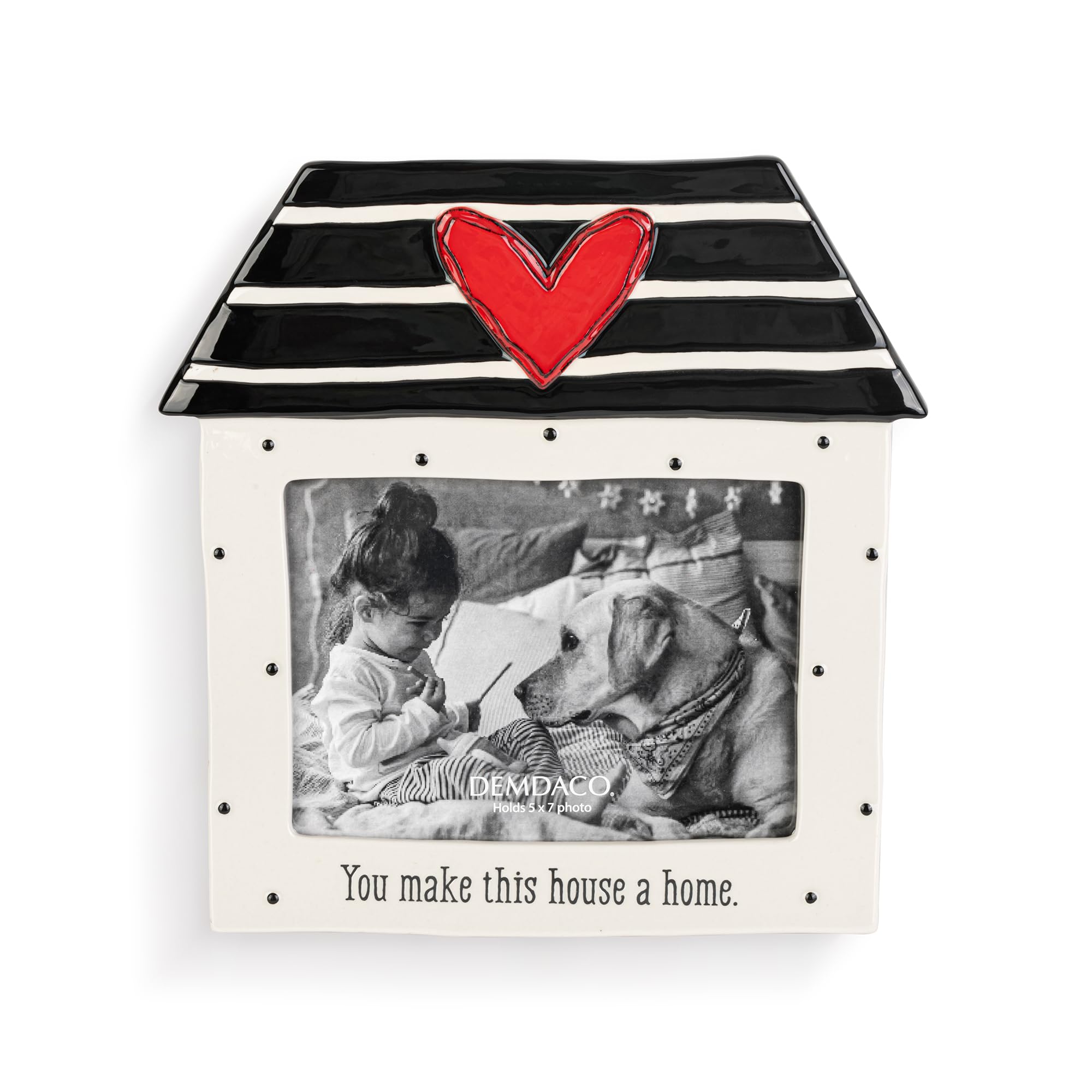 DEMDACO 5004830116 You Make This House a Home Black, White, and Red Stoneware Picture Frame Holds 5 x 7 Inch Photo