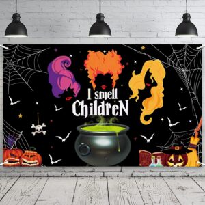 halloween hocus pocus decorations party supplies banner, extra large witch sisters backdrop for indoor outdoor photo booth props video decor, 73" x 43.3"