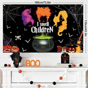 Halloween Hocus Pocus Decorations Party Supplies Banner, Extra Large Witch Sisters Backdrop for Indoor Outdoor Photo Booth Props Video Decor, 73" X 43.3"