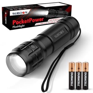 suboos pocketpower led flashlight, high lumens flash lights battery powered, small flashlights powerful, waterproof, mini flashlight for home, camping, emergency, batteries included