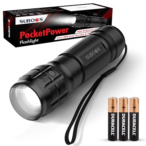 SUBOOS PocketPower LED Flashlight, High Lumens Flash Lights Battery Powered, Small Flashlights Powerful, Waterproof, Mini Flashlight for Home, Camping, Emergency, Batteries Included