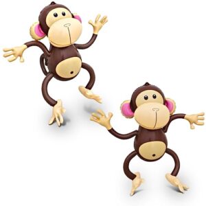 4e's novelty inflatable monkeys (2 pack) 27 inch large monkeys inflatables for jungle decor, safari jungle birthday decorations, kids animal party supplies, baby shower favors