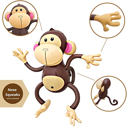 4E's Novelty Inflatable Monkeys (2 Pack) 27 Inch Large Monkeys Inflatables for Jungle Decor, Safari Jungle Birthday Decorations, Kids Animal Party Supplies, Baby Shower Favors