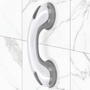 shower handle 1 pack grab bars for bathtubs & showers, 12 inch grab bars for bathroom with strong hold suction cup, balance bar safety hand rail for injury, senior, elderly grey
