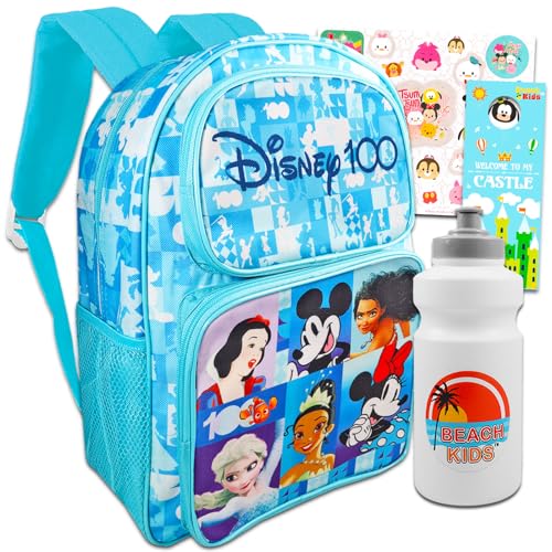 Disney Backpack for Girls Featuring Moana, Minnie Mouse, Frozen, and More - Bundle with 16” Disney Backpack, Water Bottle, Stickers, More | Disney Backpack for Kids, Adults