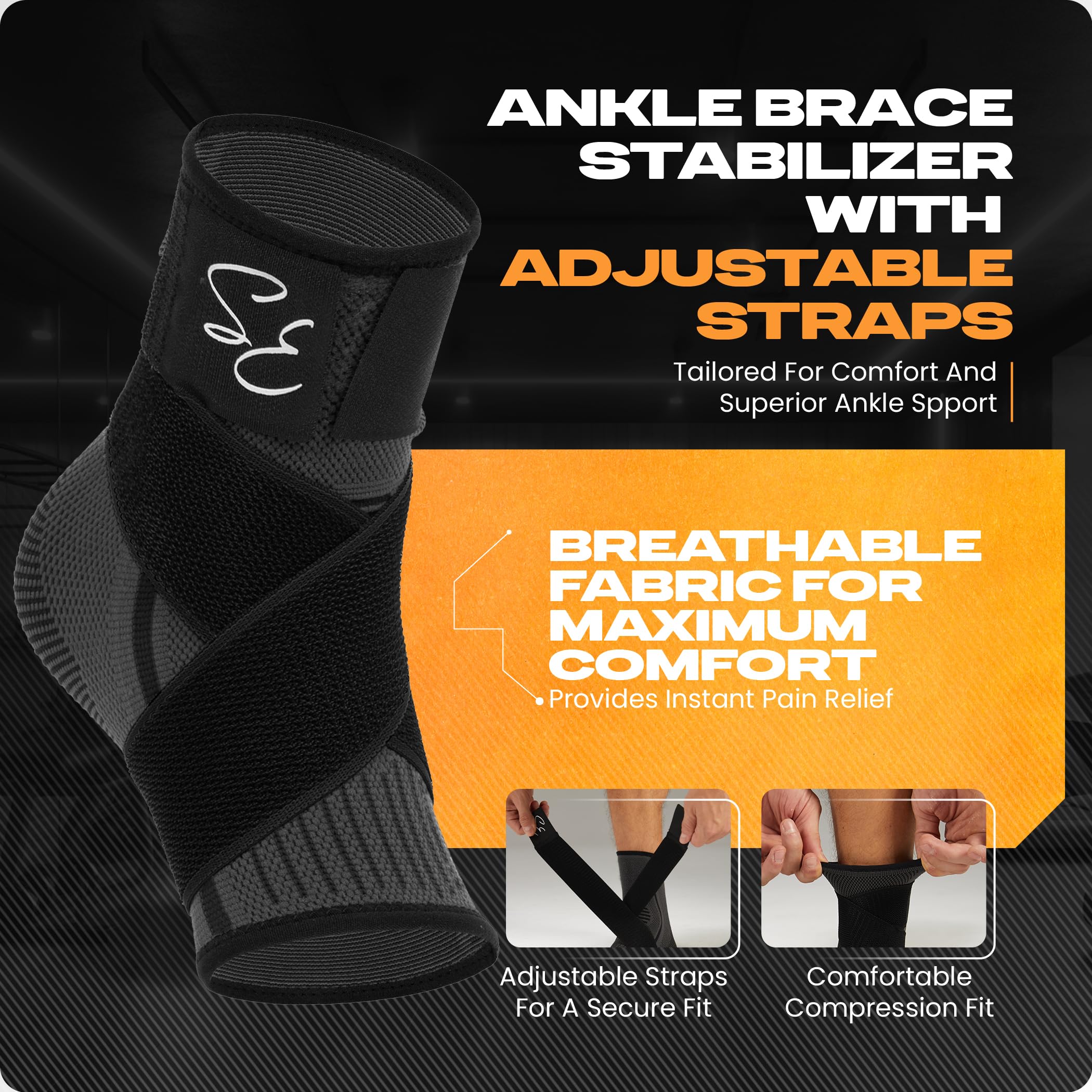 Special Essentials 1 Pair Ankle Brace with Ankle Strap for Men & Women: Plantar Fasciitis Relief, Ankle Support, Neuropathy Pain Relief, Achilles Tendonitis, Ankle/Foot Compression Sleeve Wrap