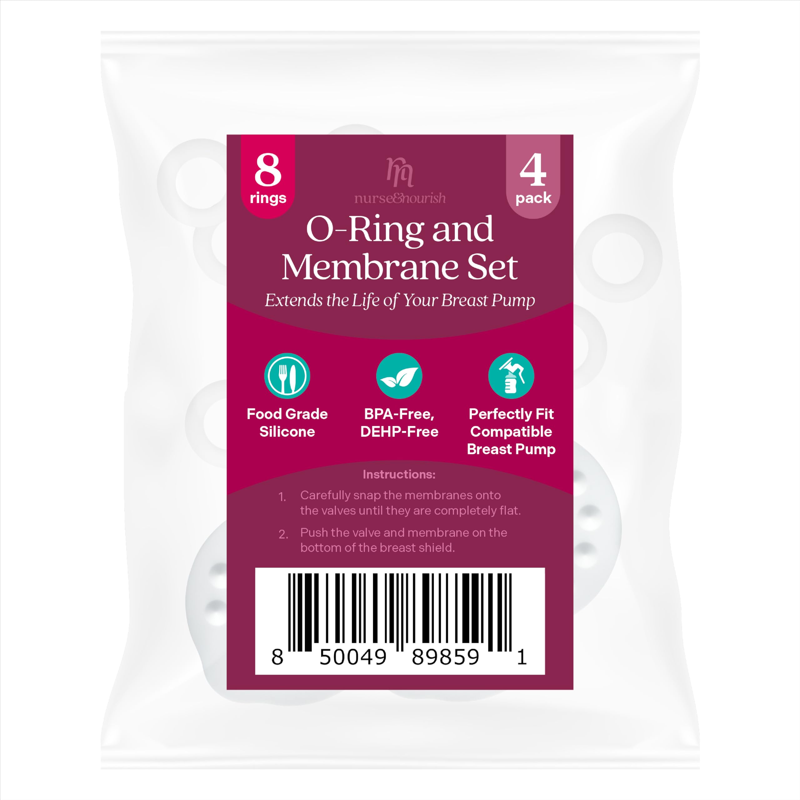 Nurse & Nourish 8 O'Rings & 4 Breast Pumps Membranes for Medela Harmony Manual Breast Pump - Nurse and Nourish Parts for Medela Hand Pump Harmony & for Medela Membrane Replacement