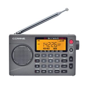 c. crane cc skywave ssb 2 am, fm, shortwave, noaa weather + alert, scannable vhf aviation band and single side bands small battery operated portable travel radio includes sw wire antenna adapter