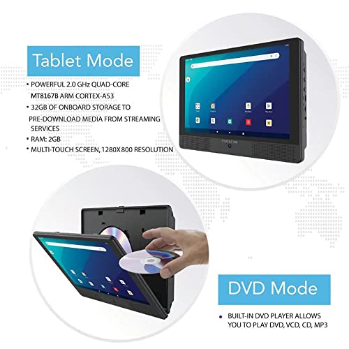 PROSCAN Elite 10.1" Quad Core Tablet/Portable DVD Combo 2GB/32GB Android 11 PELTDV1029_Comb with Bluetooth Headphones (Renewed)