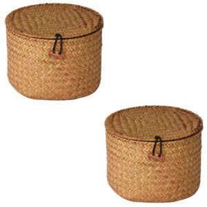 nolitoy bread rattan basket 2pcs storage box with lid seaweed decorations to weave clamshell woven fruit basket