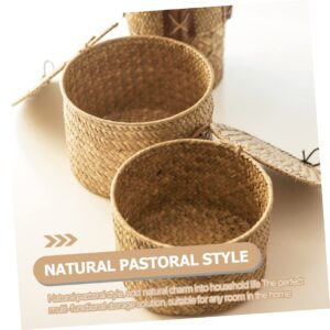 NOLITOY Bread Rattan Basket 2pcs Storage Box with Lid Seaweed Decorations To Weave Clamshell Woven Fruit Basket