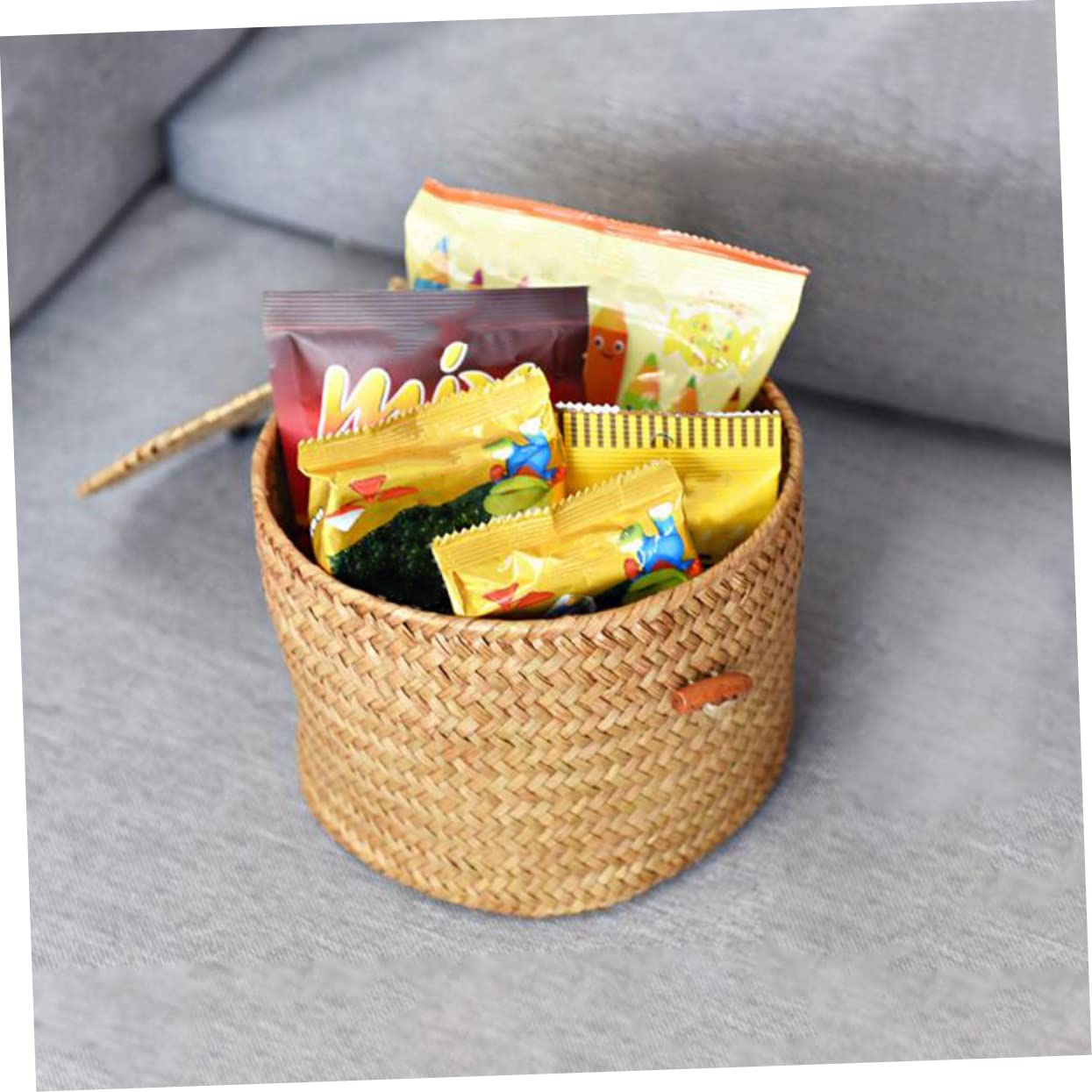 NOLITOY 3pcs Storage Box with Lid Round Shelf Vegetable Tray with Lid Hand Decor Storage Baskets for Shelf Woven Sundry Box Baskets for Organizing Seaweed Baskets Straw Shelf Baskets Woven