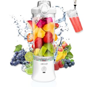 juice jet, 20oz portable blender, 6 blade mixer, usb rechargeble, personal size blender, high speed, with travel lid, bpa free, gym, home, outdoor, office, family (white)