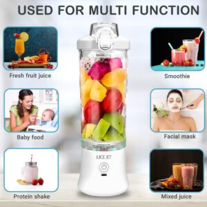 Juice Jet, 20oz Portable Blender, 6 Blade Mixer, USB Rechargeble, Personal Size Blender, High Speed, with Travel Lid, BPA Free, Gym, Home, Outdoor, Office, Family (White)