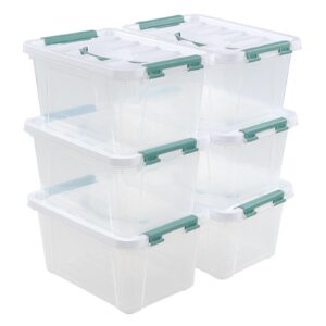 utiao 6 quart clear plastic storage latching bin with handle, small plastic boxes containers for organizing, 6 packs