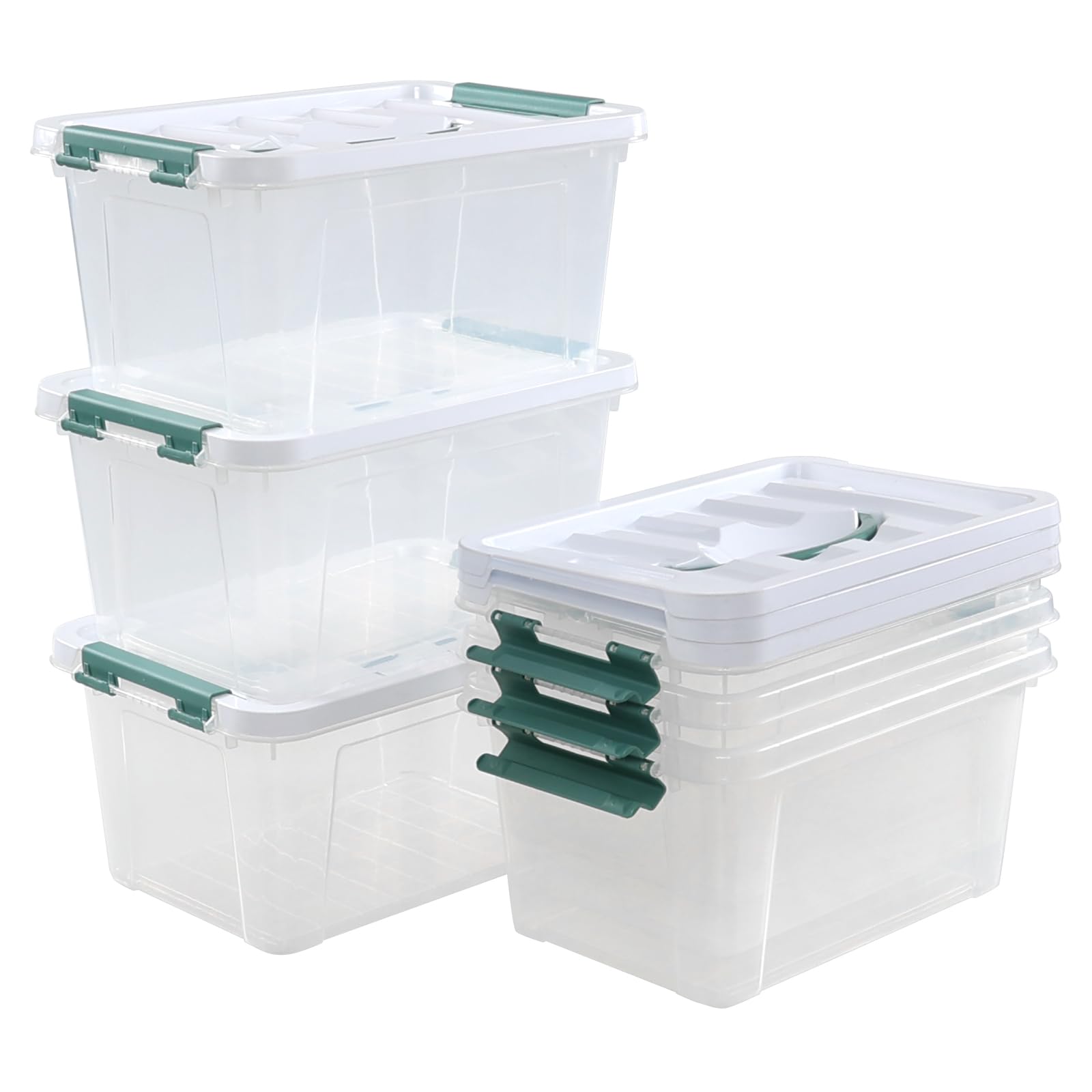 Utiao 6 Quart Clear Plastic Storage Latching Bin with Handle, Small Plastic Boxes Containers for Organizing, 6 Packs