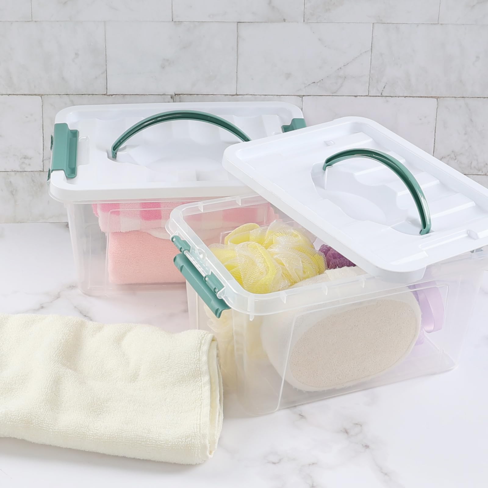 Utiao 6 Quart Clear Plastic Storage Latching Bin with Handle, Small Plastic Boxes Containers for Organizing, 6 Packs