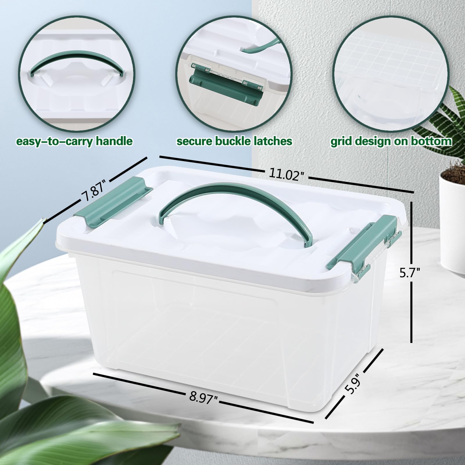 Utiao 6 Quart Clear Plastic Storage Latching Bin with Handle, Small Plastic Boxes Containers for Organizing, 6 Packs